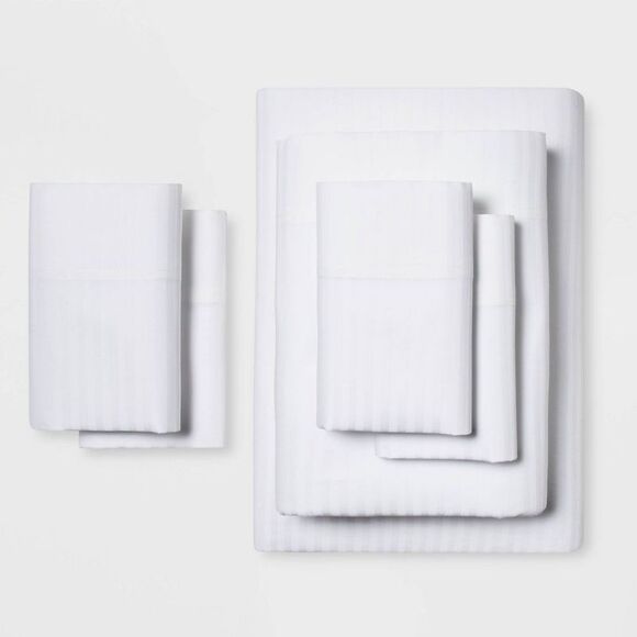 Threshold -  400 Thread Count Cotton Damask 6PC Sheet White - Picture 1 of 3